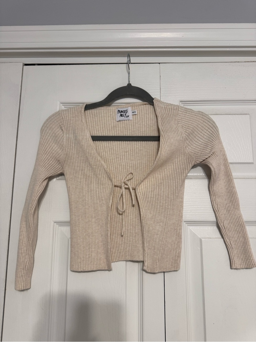 Princess Polly Beige Ribbed Tie-Front Cardigan